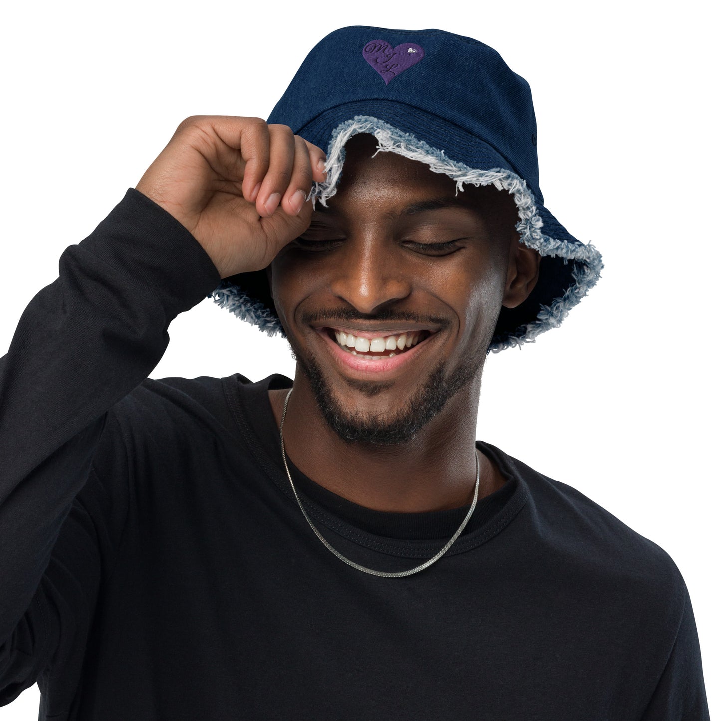 MOVE IN LOVE Distressed denim bucket hat