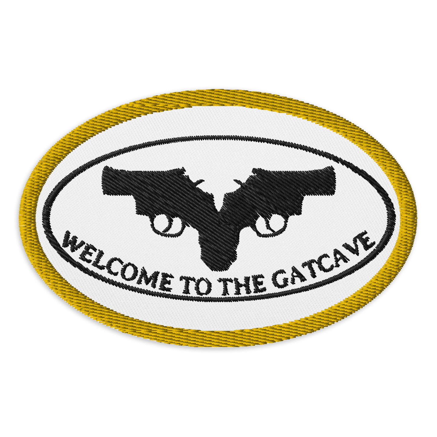 Welcome To The GatCave Embroidered Yellow Border patches