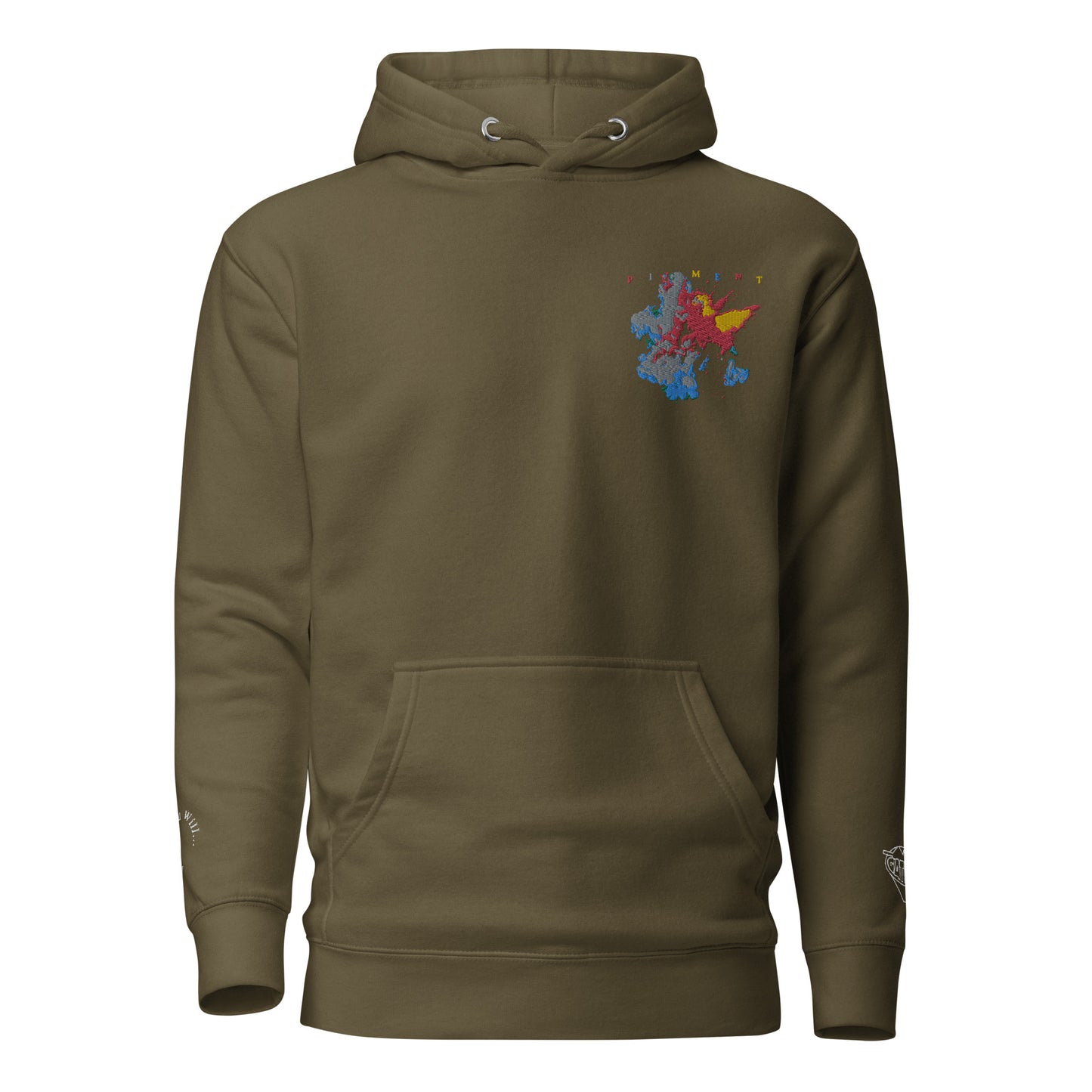 PIGMENT EMBROIDERED POCKET HOODIE (White Accents)